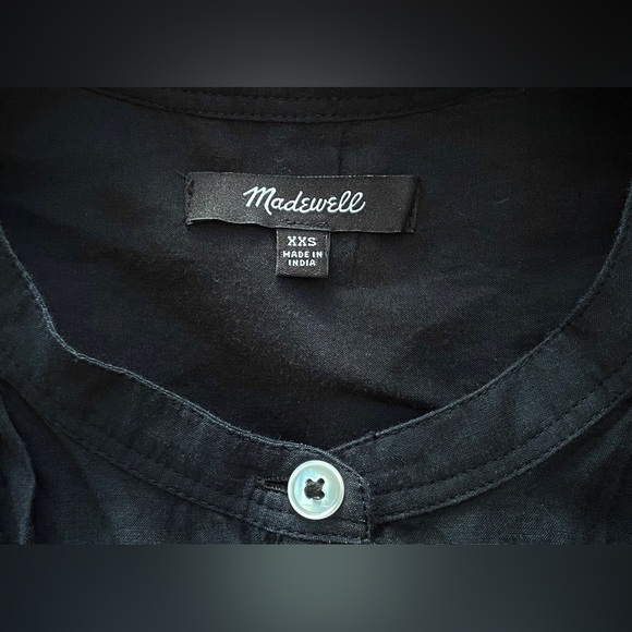 Madewell Shirred Crewneck Balloon Sleeve Button Up Peasant Blouse in Black, XXS - Picture 13 of 14